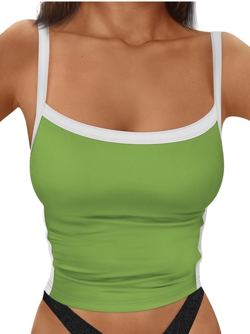 Women's Green Contrast-Trim Tank Top